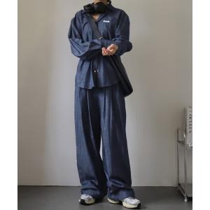 セットアップ オーバーデニムシャツとタックワイドデニムセットアップ レディース