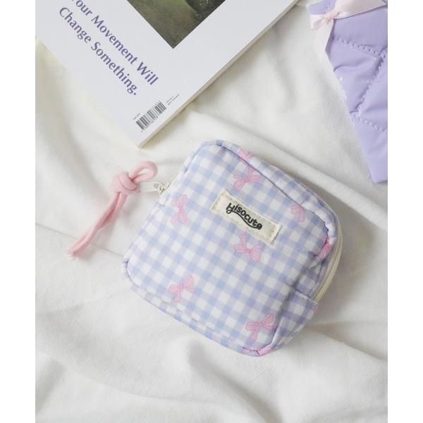 ポーチ 「 Port / ポート 」 ギンガムチェック リボン スクエア ミニ ポーチ レディース