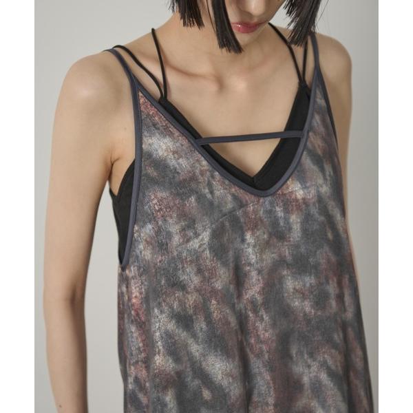 ワンピース ラメプリントムラ染めロングワンピース