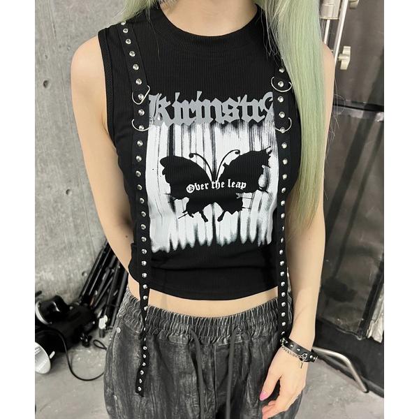 タンクトップ ノースリーブ バタフライスタッズタンク レディース メンズ