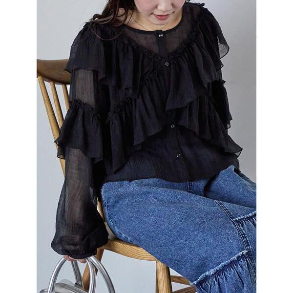 ブラウス シャツ シアーフリルブラウス レディース