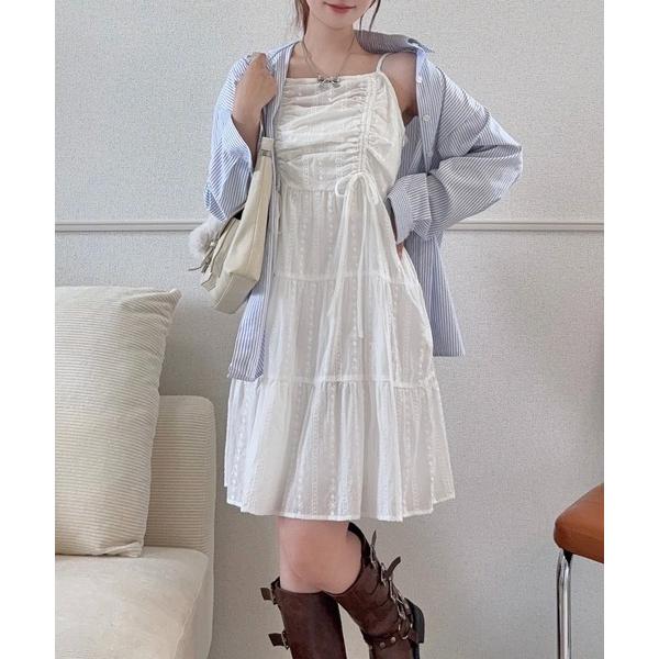ワンピース 綿レースドロストミニワンピース