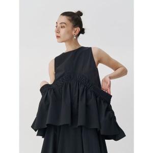 タンクトップ ノースリーブ ROUND GATHER TOP「セットアップ着用可能」 / ラウンドギャザートップ レディース