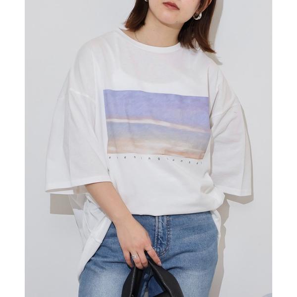 tシャツ 転写プリント5分袖Tシャツ レディース