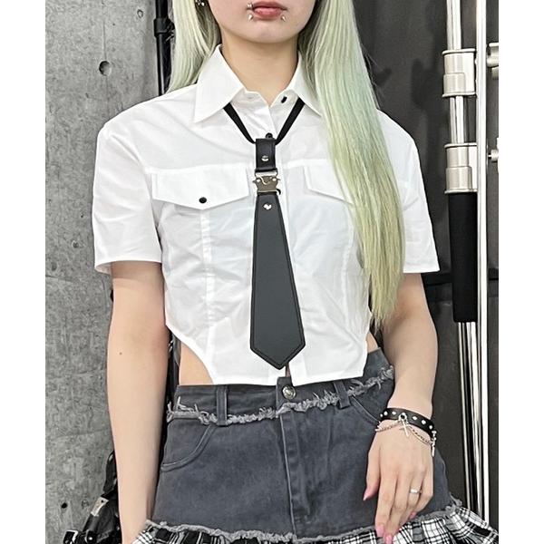 ブラウス シャツ アジャスタータイ半袖シャツ レディース