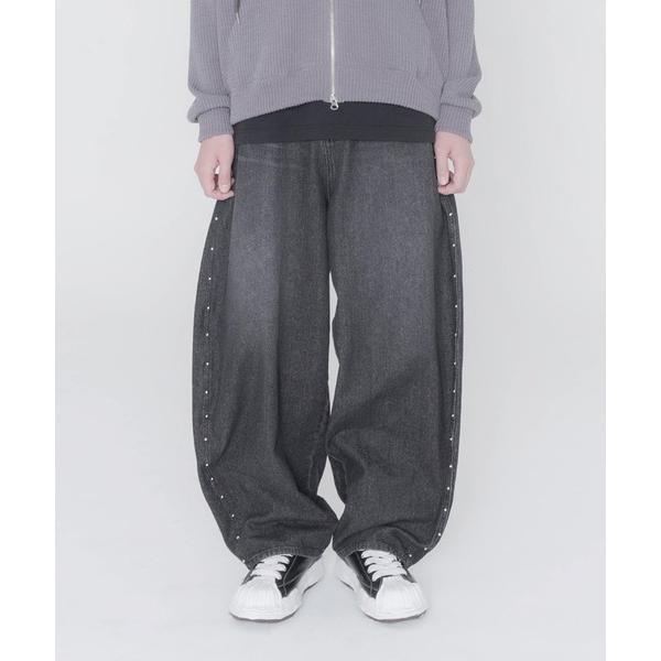 ワイドパンツ ジーンズ デニム デニムパンツ スタッズバレルデニム レディース メンズ