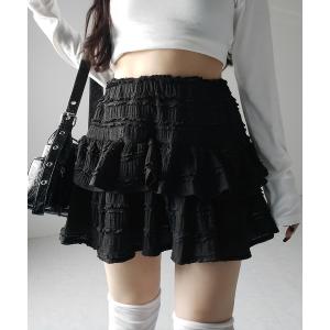 スカート HOOK for girls ウエストリボン付き ティアードフリルミニ