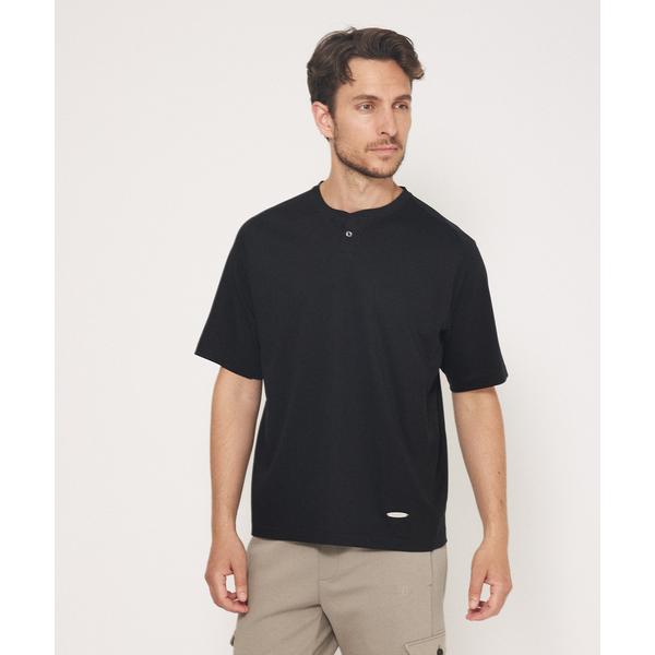 tシャツ 「シルケット加工」変形ヘンリーネック Tシャツ メンズ
