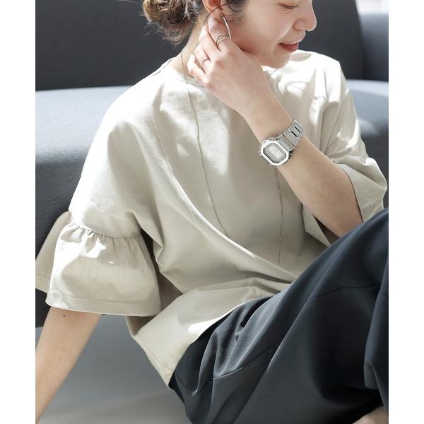 tシャツ 汗染み防止加工フリルスリーブプルオーバー レディース