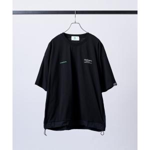 tシャツ 「INHABITANT」ビッグシルエット フロントプリント 切替 半袖ドロストTシャツ カットソー ユニセックス メンズ レディース