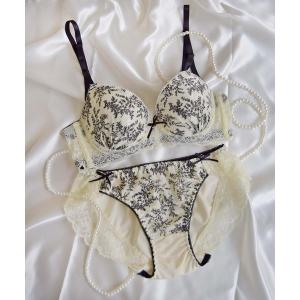 ブラジャー ショーツセット 人気No.1「美谷間＆丸胸を叶える！ナチュ盛りメイクブラ♪」上下セット/A~D/脇高」脇高リーフフラワープリント
