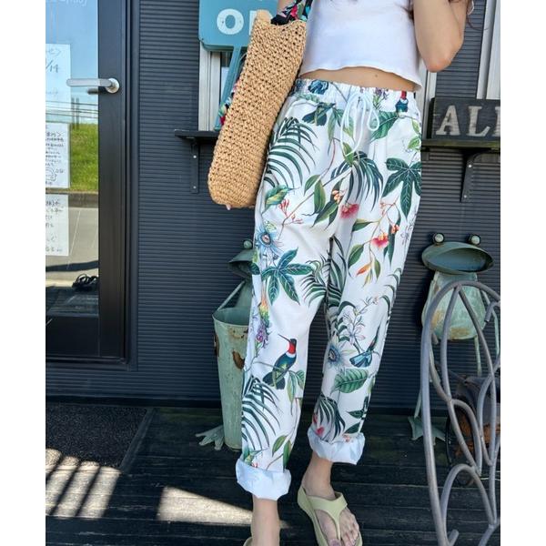 パンツ ボタニカルリーフプリントリラックス テーパードパンツ 夏服 レディース
