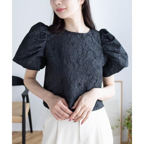 ブラウス シャツ フクレジャガードボリュームスリーブ半袖ブラウス「パフスリーブ オフィスカジュアル」...