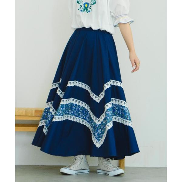 スカート 「eLur」フラワー＆レースフレアスカート