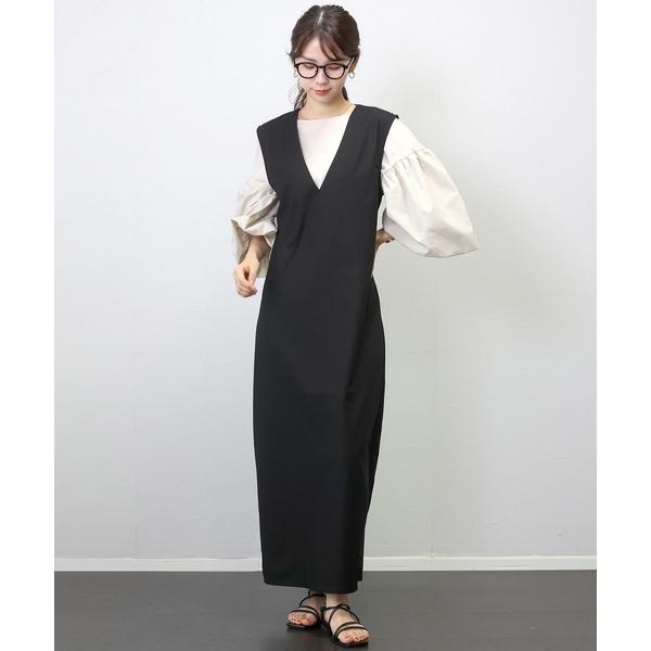 ワンピース リネンブレンド深Vネックワンピース