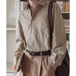 シャツ 「NOWLE」アースカラー ピンストライプ シャツ メンズ