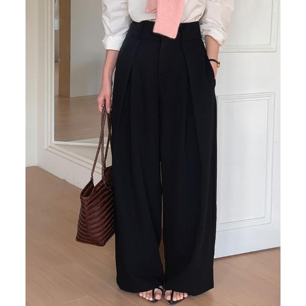 ワイドパンツ スラックス パンツ フロントワイドタックパンツ レディース