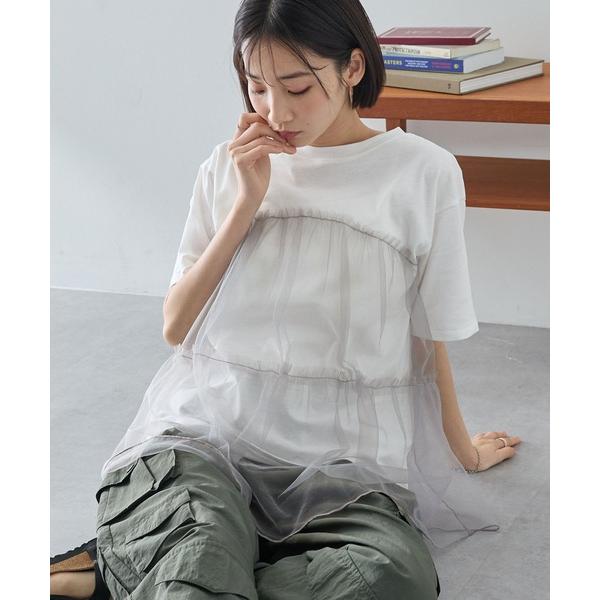tシャツ チュールティアードビスチェドッキング半袖Tシャツ レディース