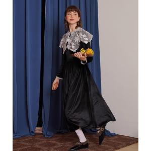 ワンピース Camoooni　刺繍襟　ベルベットワンピース