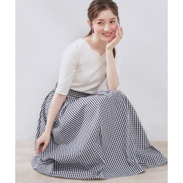 スカート 「大人可愛い・ゴム仕様」ギンガムチェック　タック＆ギャザースカート