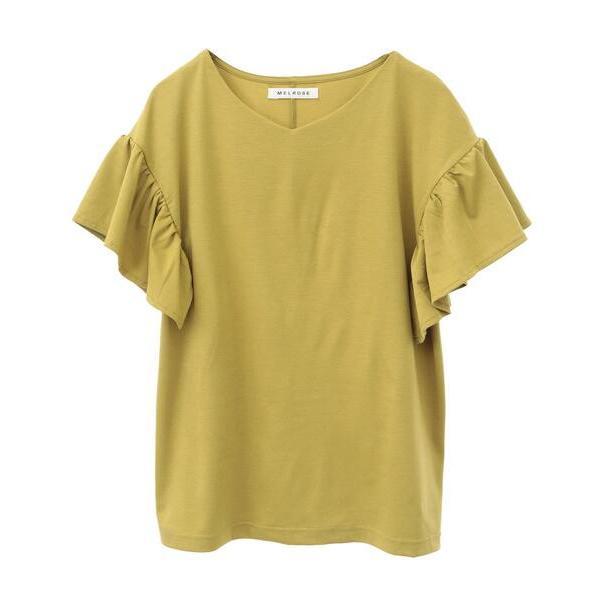 tシャツ 「接触冷感」ポンチ袖フリルVネックプルオーバー(取り扱い店舗限定) レディース