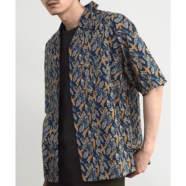 シャツ リーフプリントオープンカラー半袖シャツ メンズ