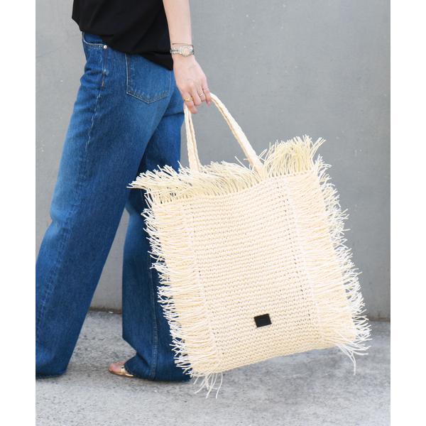 トートバッグ 「Swaraj /スワラージ」手編みラフィアバッグ / トートバッグ / フリンジ /...