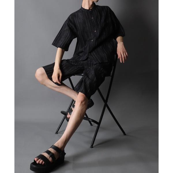 浴衣 しじら織り バンドカラーシャツ＆ショートパンツ 2点セット セットアップ 甚平 ルームウェア ...