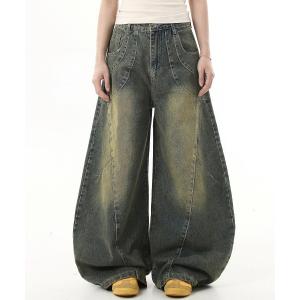 ジーンズ ワイドバギー ウォッシュドデニムパンツ メンズ レディース