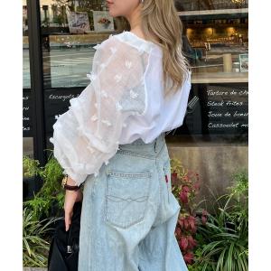 ブラウス シャツ オーガンジータックスリーブコットンブラウス レディース