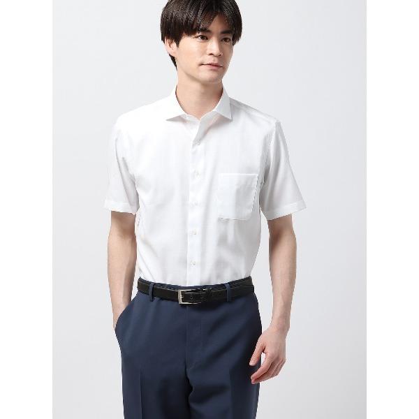 フォーマル シャツ 半袖ワイシャツ ノンアイロンストレッチ 3BLOCK ホリゾンタルカラー BAS...
