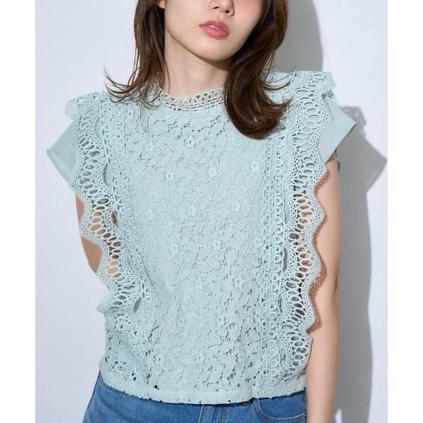 ブラウス シャツ 「接触冷感」レースフレンチスリーブブラウス/ノースリーブ レディース