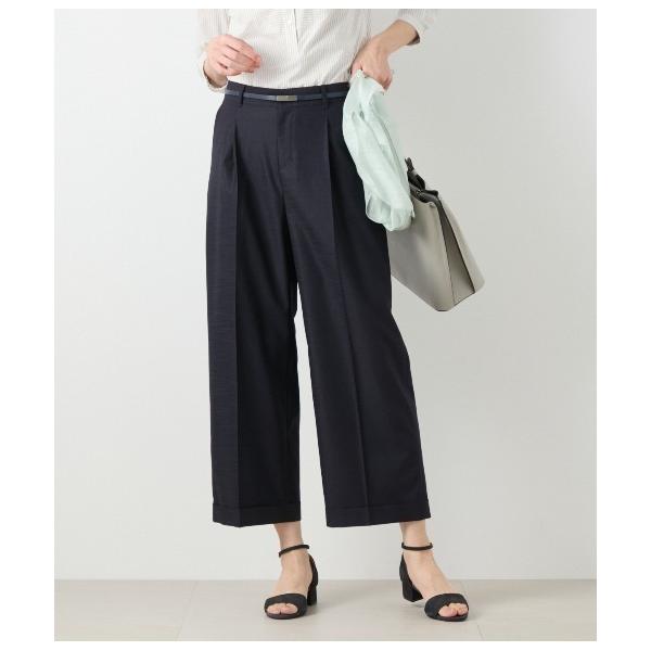 パンツ 「ウォッシャブル」リネンライクストレッチ ワンタックワイドパンツ レディース