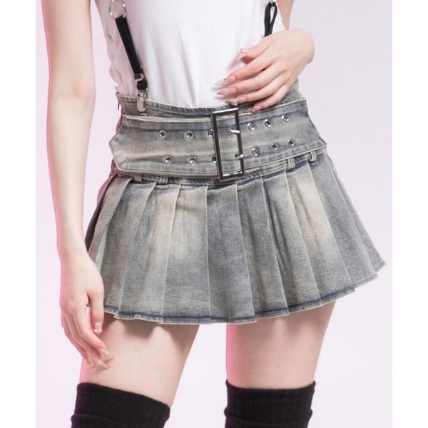 スカート プリーツミニデニムスカート