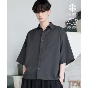 シャツ 「接触冷感／防シワ」ワイドシルエットリラックス　ショート丈　半袖シャツ メンズ