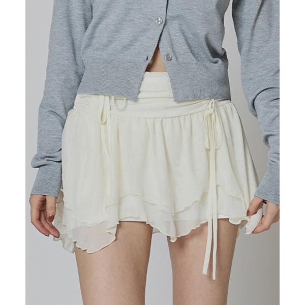 スカート アシンメトリーチュールフレアミニスカート