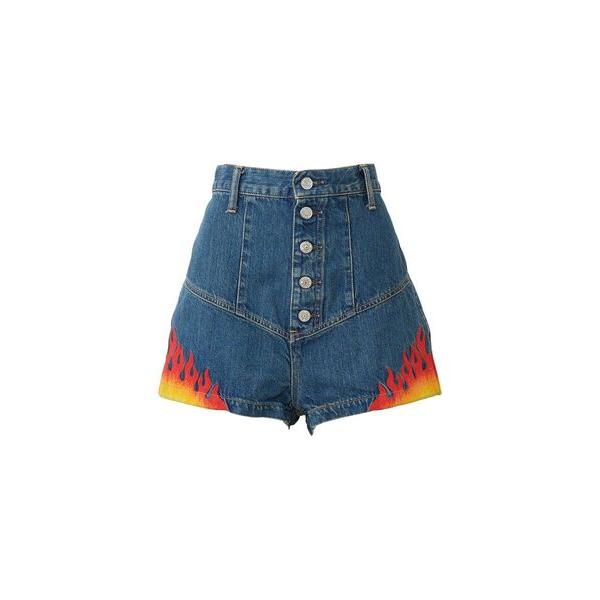 パンツ FIRE PATTERN刺繍 ハイライズデニムショートパンツ レディース