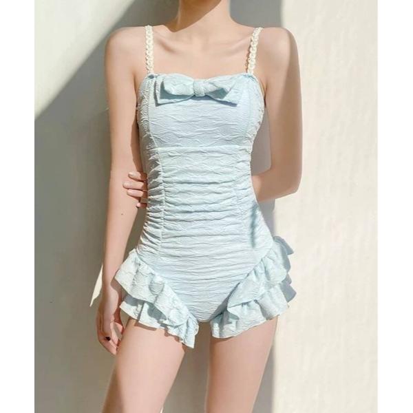 水着 フロントリボンデザインワンピース水着 レディース