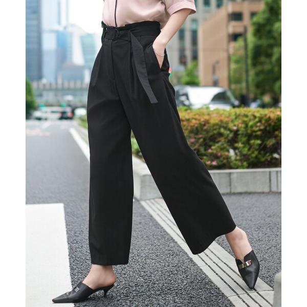 パンツ 「接触冷感・UVカット・洗える」 T/Rドライリネン ワイドストレートパンツ レディース