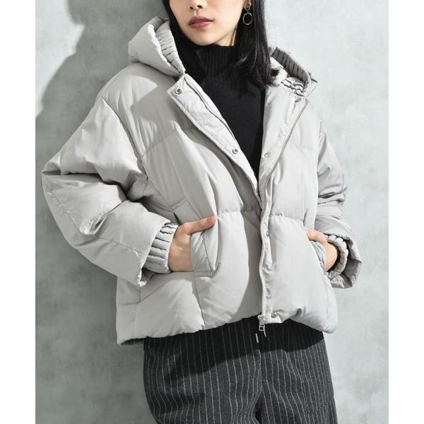 ダウンコート ダウンジャケット プリーツレイヤーフードピュアダウン レディース