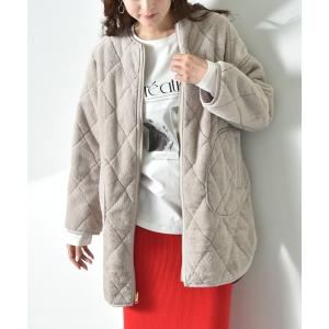 ノーカラーコート コート タフタ＊キルトリバーシブルミドルコート レディース