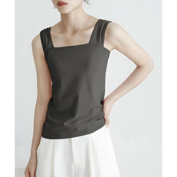 タンクトップ ノースリーブ スクエアネックタンクトップ レディース