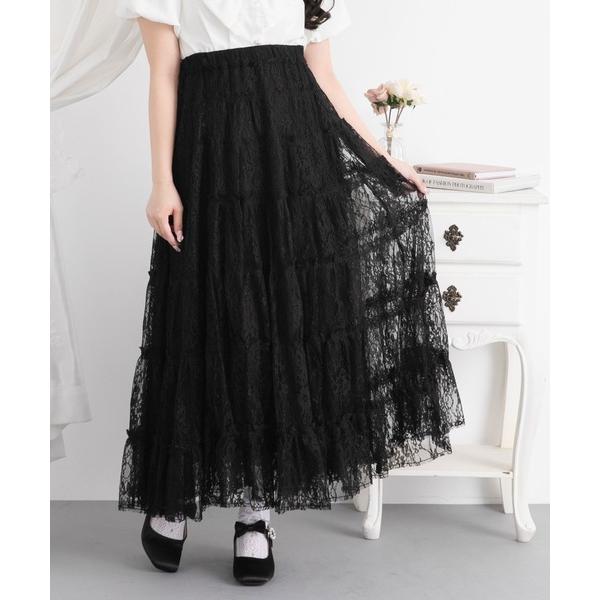 スカート レースティアードロングスカート「大きいサイズ有り」