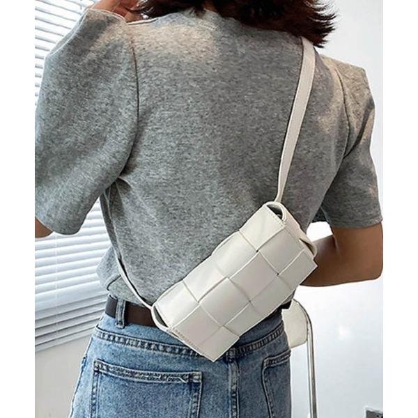ショルダーバッグ バッグ 編み込みPUレザースクエアミニショルダーバッグ レディース