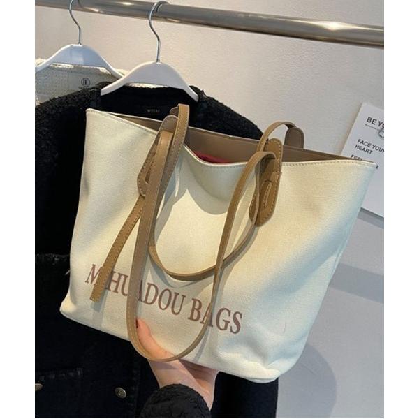 ショルダーバッグ バッグ ロゴデザインのキャンバスショルダーバッグ レディース