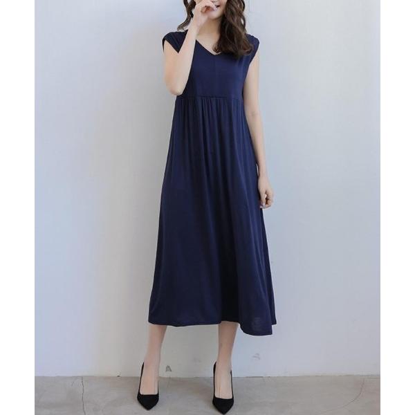 ワンピース フレンチスリーブVネックカットソーワンピース