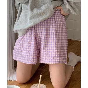 パジャマ ルームウェア 「ショート丈」韓国っぽ ギンガムチェック柄 イージー ハーフ ルームパンツ レディース レディース