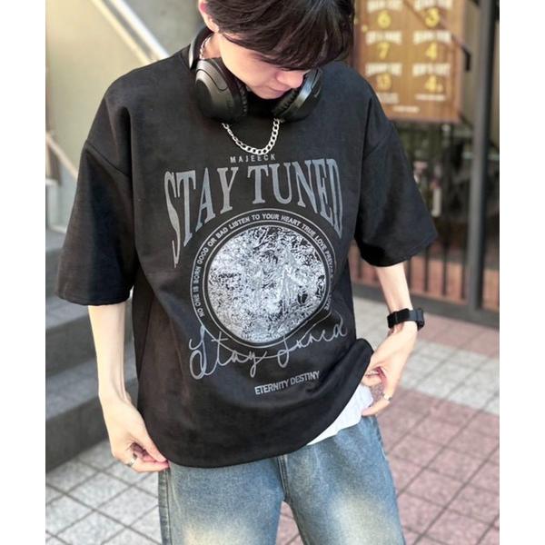 tシャツ フェイクスエードプリントBIGT ビッグロゴ  男女兼用 ストレッチ素材 メンズ