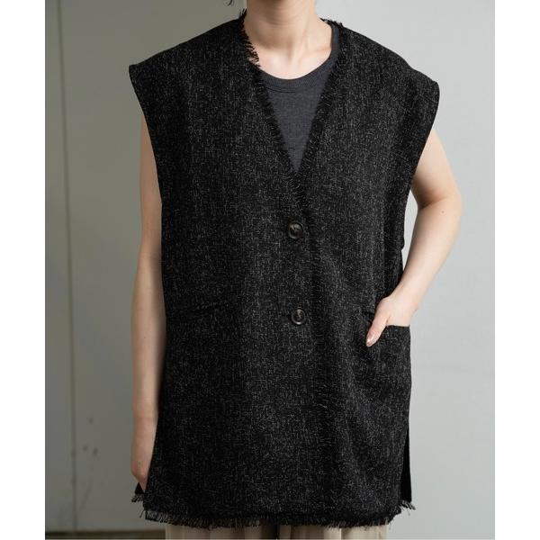 ベスト ジレ melange mix fringe vest / メランジミックスフリンジベスト レ...