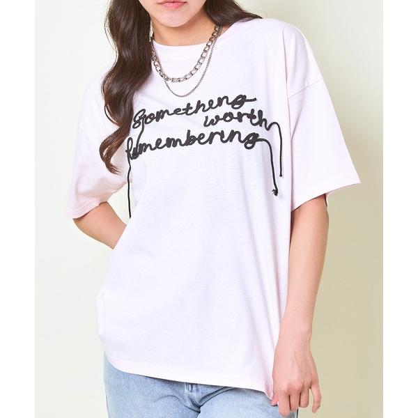 tシャツ 「コード刺繍ロゴ×ゆるシルエット」レディース 半袖Tシャツ カジュアル カットソー 春夏秋...